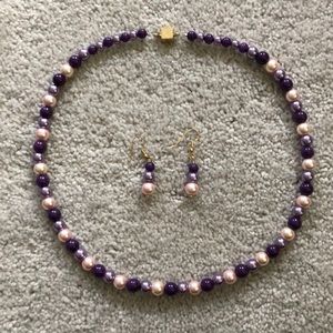 10” Purple Beaded Necklace with Matching Earrings